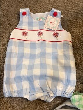 Classic Blue Gingham Smocked Baby One-Piece